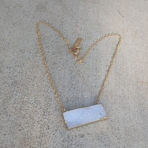 Druzy Bar Freeform Necklace Sparkly Goldtone Whitley V